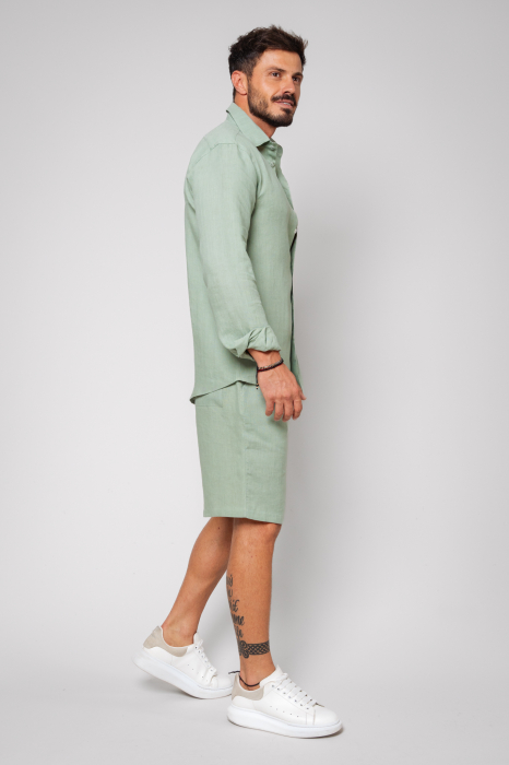 Set Lino from 100% Linen shirt and short pants Olive [2]