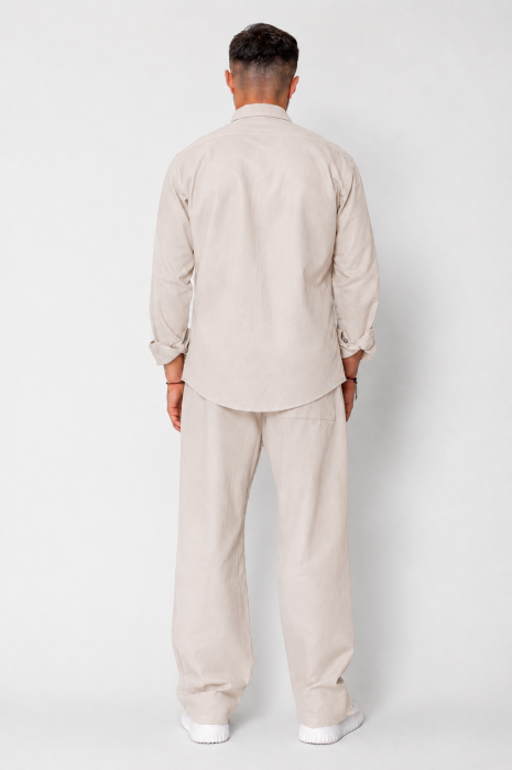 Set Lino Oversized camasa si pantalon din In Premium Edition Beige [3]
