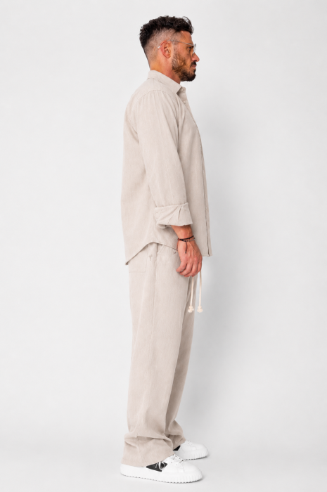 Set Lino Oversized camasa si pantalon din In Premium Edition Beige [2]
