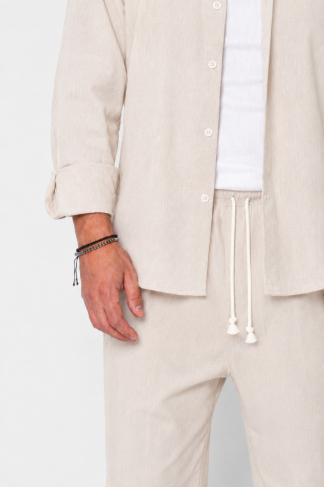 Set Lino Oversized camasa si pantalon din In Premium Edition Beige [4]
