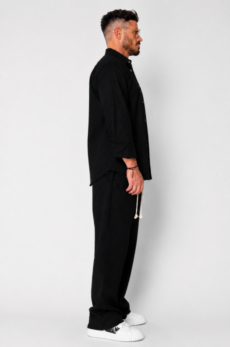 Set Lino Oversized camasa si pantalon din In Premium Edition Black [3]