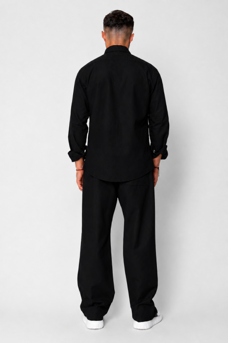 Set Lino Oversized camasa si pantalon din In Premium Edition Black [2]