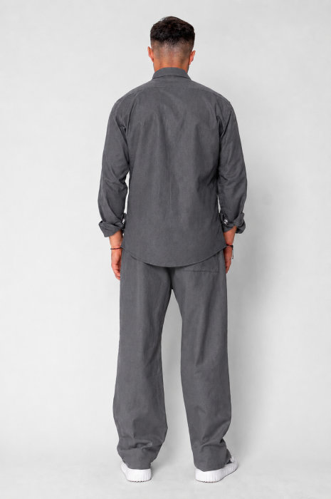 Set Lino Oversized camasa si pantalon din In Premium Edition Grey Anthracite [3]