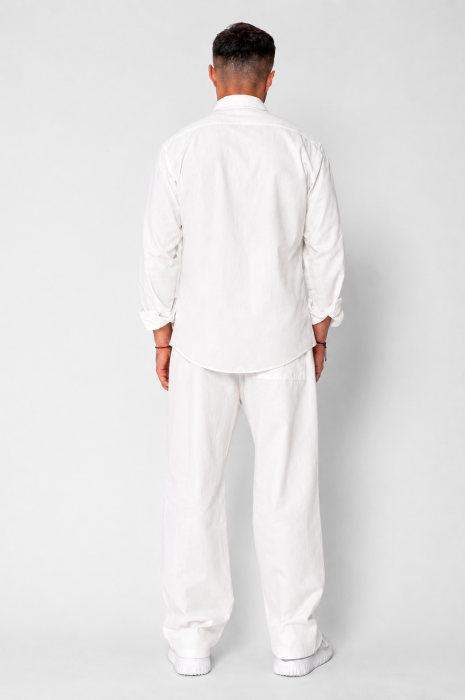 Set Lino Oversized camasa si pantalon din In Premium Edition Off White [4]