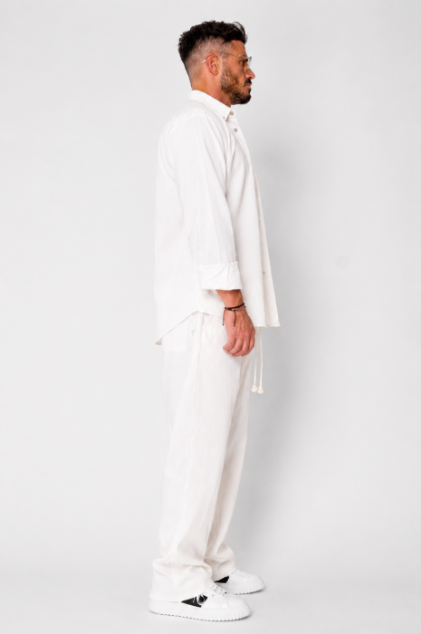 Set Lino Oversized camasa si pantalon din In Premium Edition Off White [3]