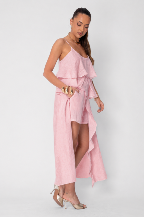 Set Maiou lung stil rochie si Pantaloni scurti din 100% in Rose [2]