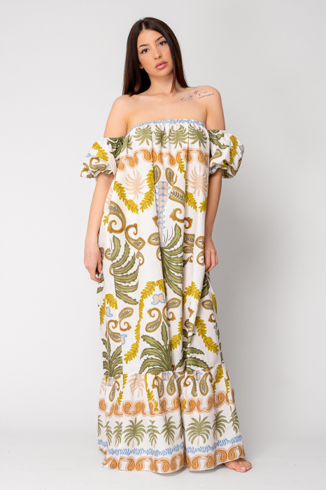 Rochie lunga fara umeri 100% Bumbac Green [3]