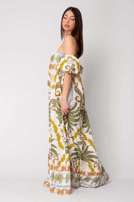 Rochie lunga fara umeri 100% Bumbac Green [4]