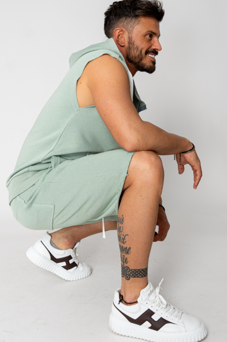 Set Malibu Hanorac fara maneci cu fermoar si pantalon scurt Light Olive [5]