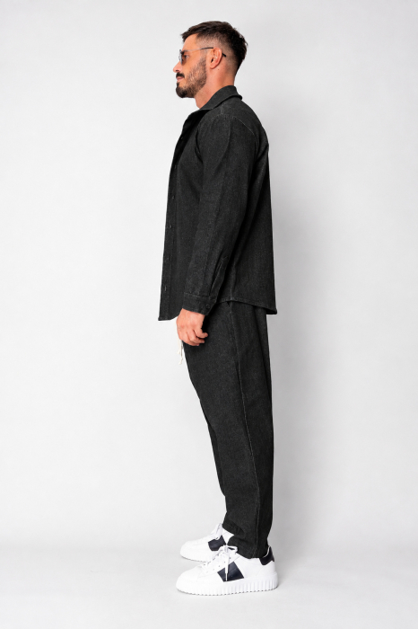 Set Maxwell din denim elastic Camasa si pantalon Premium Black [3]