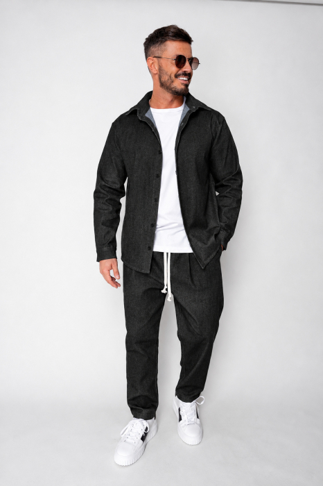 Set Maxwell din denim elastic Camasa si pantalon Premium Black