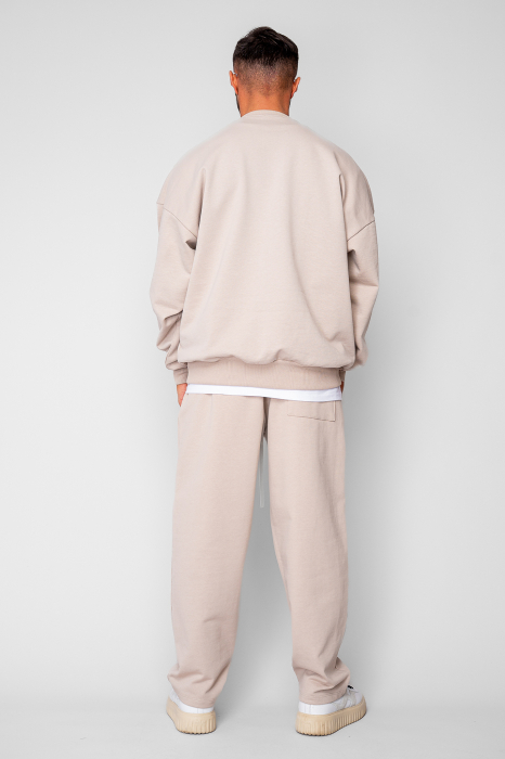 Set Oversized Bluza si pantalon drept din 100% Bumbac - 400gr/mp Premium Edition Beige [4]