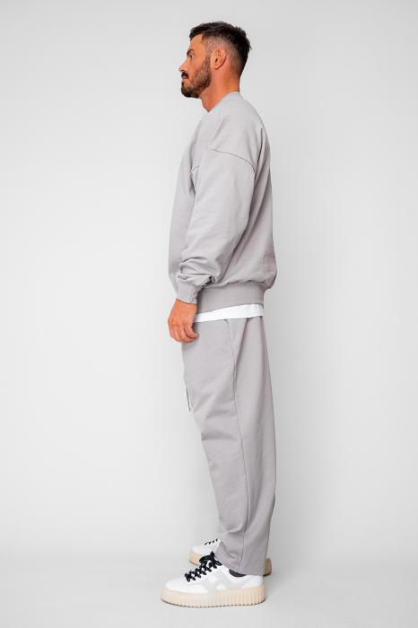 Set Oversized Bluza si pantalon drept din 100% Bumbac - 400gr/mp Premium Edition Grey [2]