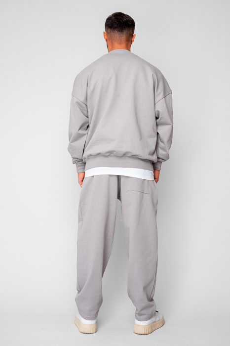 Set Oversized Bluza si pantalon drept din 100% Bumbac - 400gr/mp Premium Edition Grey [3]