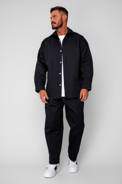 Set Oversized Camasa si pantalon drept din 100% Bumbac - Premium Edition Black [2]