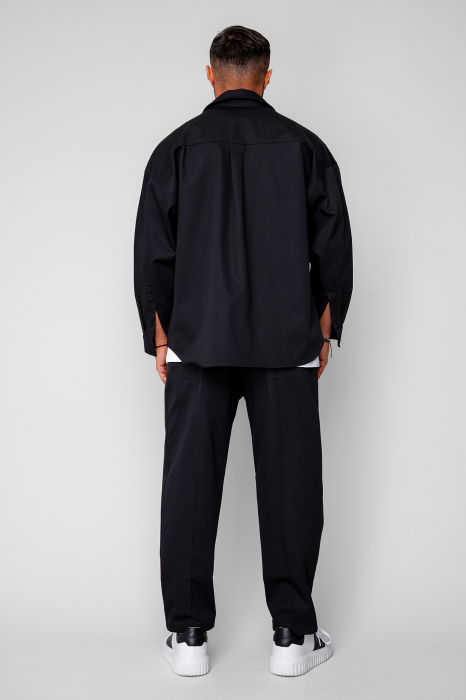 Set Oversized Camasa si pantalon drept din 100% Bumbac - Premium Edition Black [4]