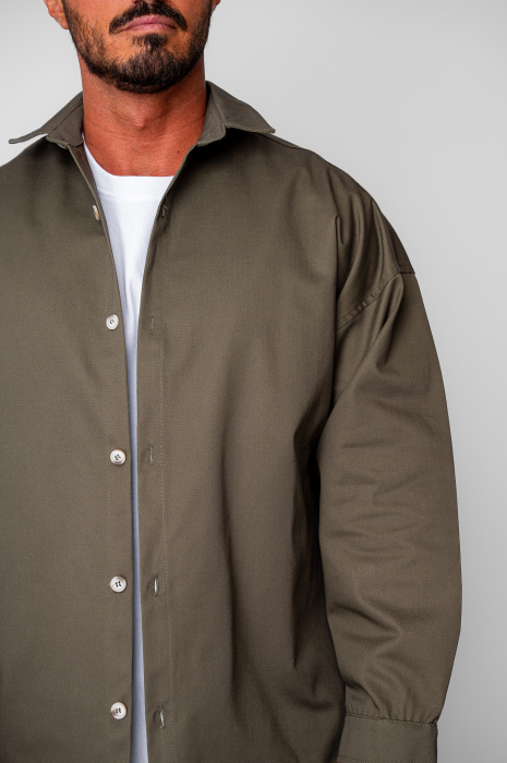 Set Oversized Camasa si pantalon drept din 100% Bumbac - Premium Edition Kaki [5]