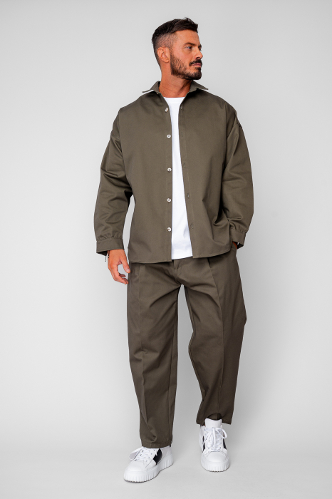 Set Oversized Camasa si pantalon drept din 100% Bumbac - Premium Edition Kaki [2]