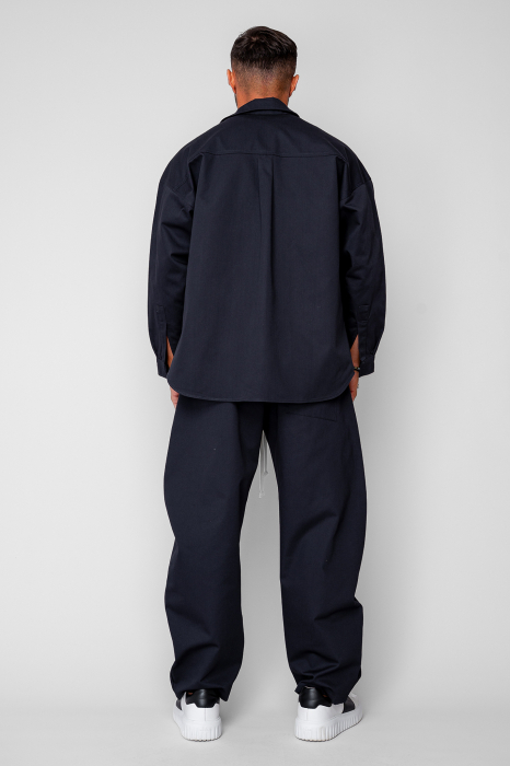 Set Oversized Camasa si pantalon drept din 100% Bumbac - Premium Edition Navy [4]