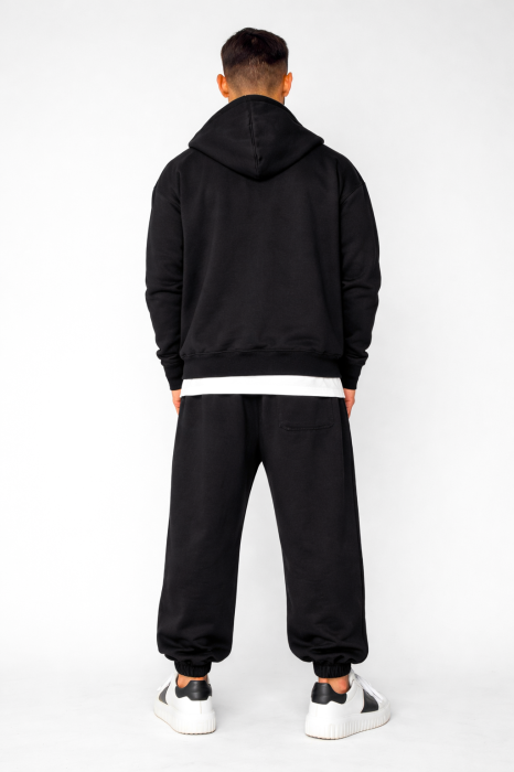 Set Oversized Hanorac cu fermoar si pantalon Baggy din 100% Bumbac - 400gr/mp Premium Edition Black [4]