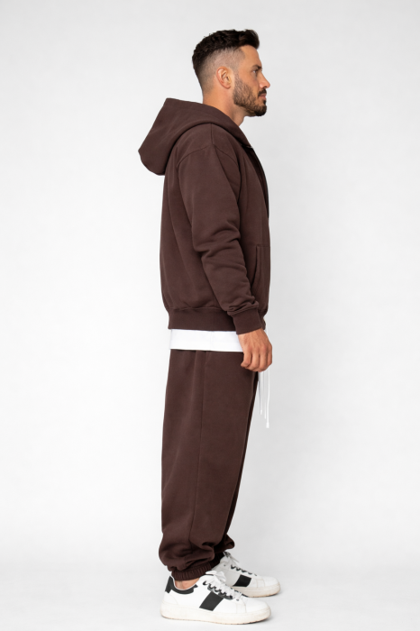 Set Oversized Hanorac cu fermoar si pantalon Baggy din 100% Bumbac - 400gr/mp Premium Edition Brown [3]