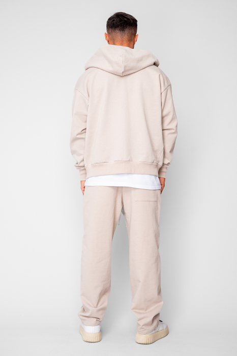 Set Oversized Hanorac cu fermoar si pantalon Baloon fit din 100% Bumbac - 400gr/mp Premium Edition Beige [4]