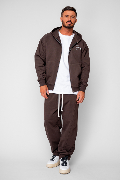 Set Oversized Hanorac cu fermoar si pantalon Baloon fit din 100% Bumbac - 400gr/mp Premium Edition Brown [2]