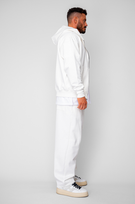 Set Oversized Hanorac cu fermoar si pantalon Baloon fit din 100% Bumbac - 400gr/mp Premium Edition Off White [3]