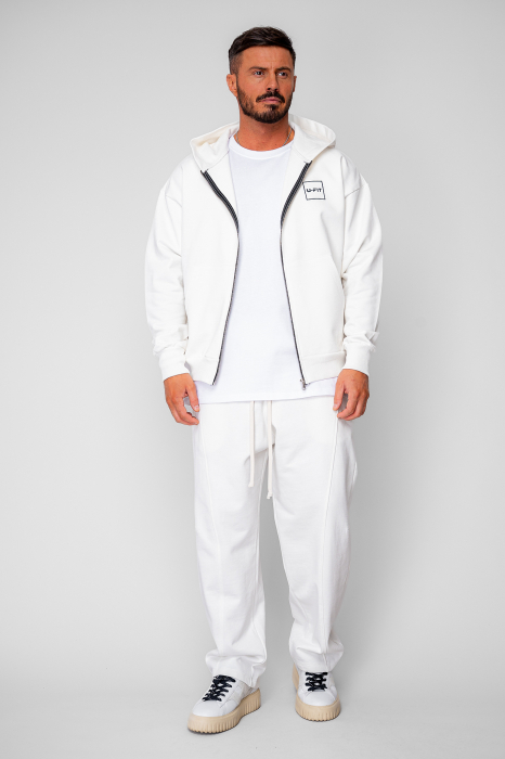 Set Oversized Hanorac cu fermoar si pantalon Baloon fit din 100% Bumbac - 400gr/mp Premium Edition Off White [2]