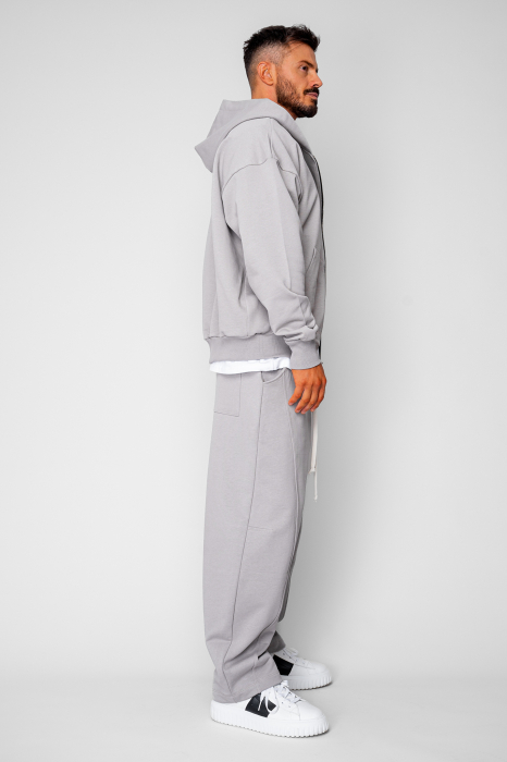 Set Oversized Hanorac cu fermoar si pantalon Baloon fit din 100% Bumbac - 400gr/mp Premium Edition Grey [2]