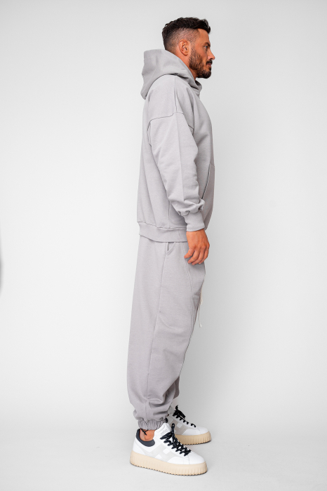 Set Oversized Hanorac si pantalon Baggy din 100% Bumbac - 400gr/mp Premium Edition Grey [3]