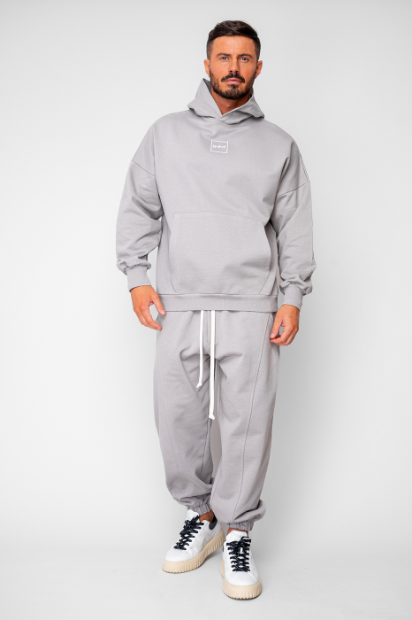 Set Oversized Hanorac si pantalon Baggy din 100% Bumbac - 400gr/mp Premium Edition Grey [2]