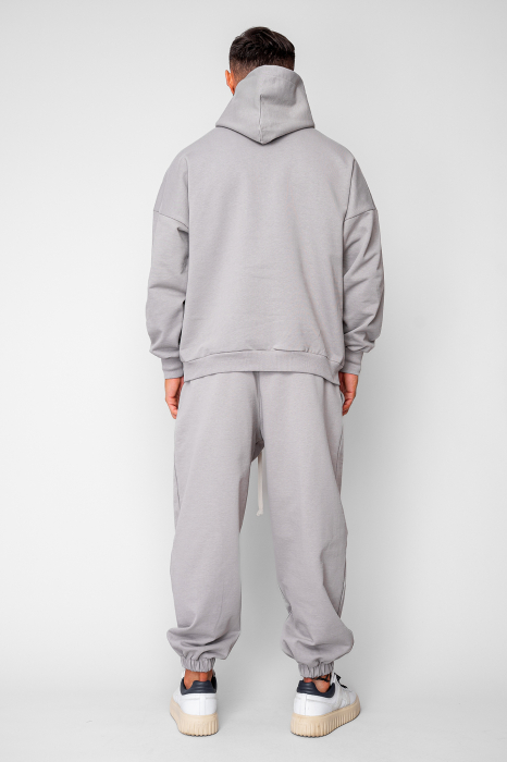 Set Oversized Hanorac si pantalon Baggy din 100% Bumbac - 400gr/mp Premium Edition Grey [4]