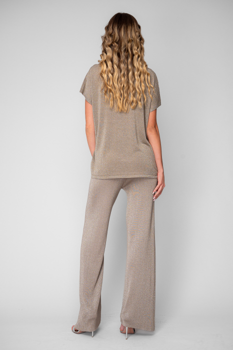 Set Tricou tricotat fin si Pantalon lung Taupe/Silver [4]