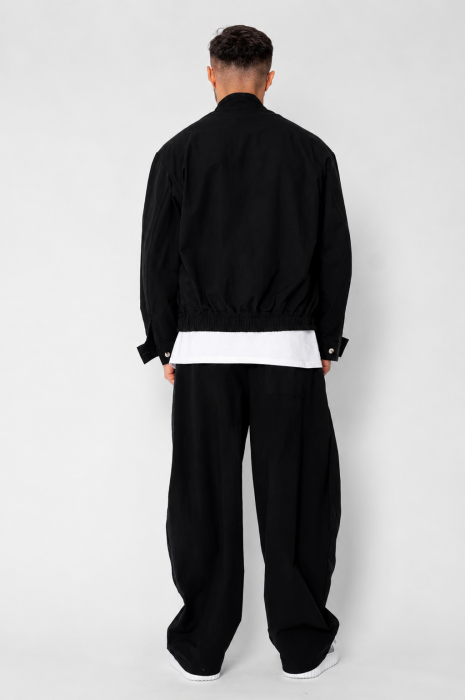 Set Oversized Windbreaker Jacheta cu fermoar si pantalon lung din fas Black [3]