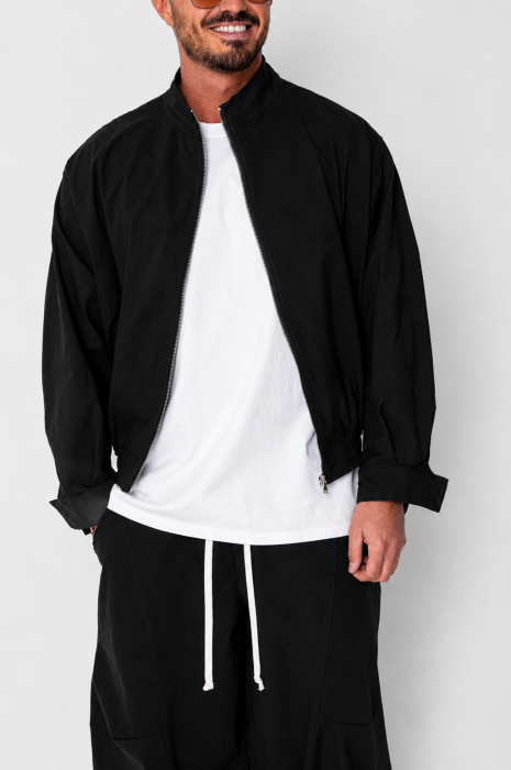 Set Oversized Windbreaker Jacheta cu fermoar si pantalon lung din fas Black [4]