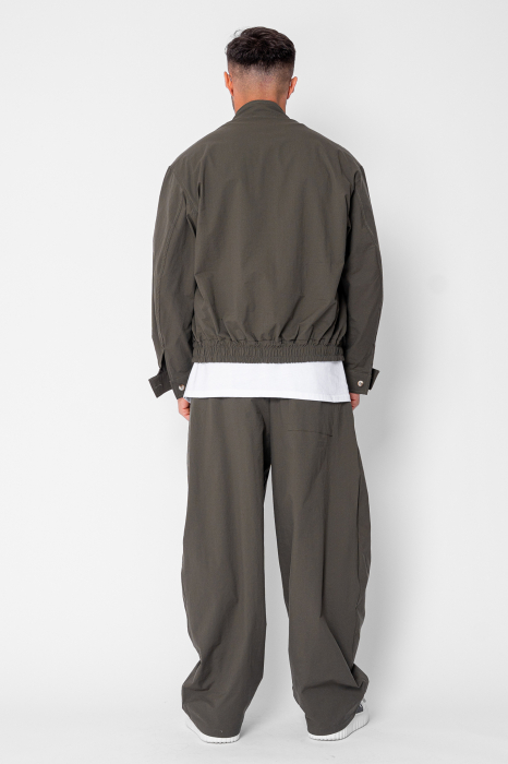 Set Oversized Windbreaker Jacheta cu fermoar si pantalon lung din fas Dark Olive [4]