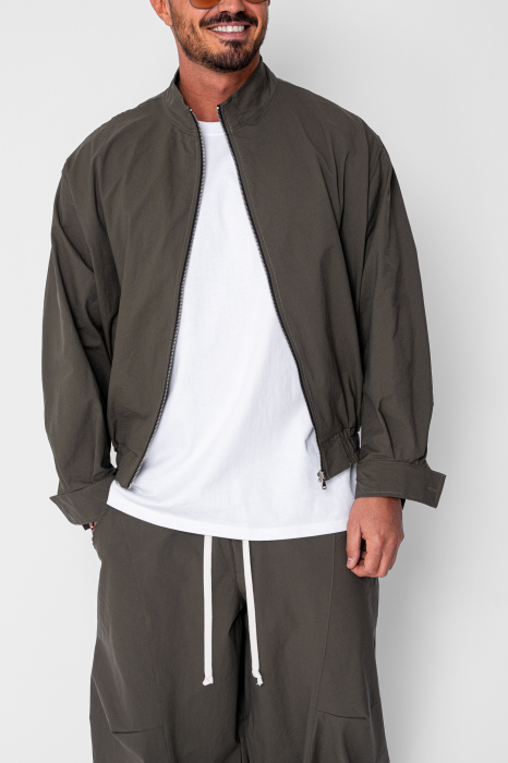 Set Oversized Windbreaker Jacheta cu fermoar si pantalon lung din fas Dark Olive [5]