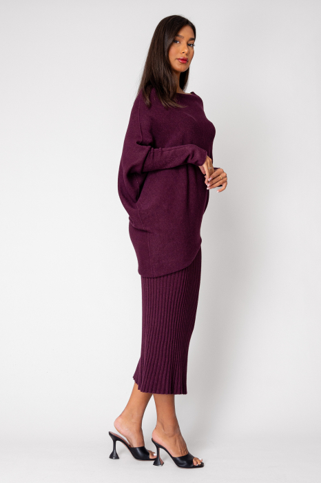 Set Pulover Asimetric si Fusta lunga Burgundy [2]