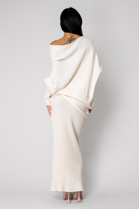 Set Pulover Asimetric si Fusta lunga Off White [3]