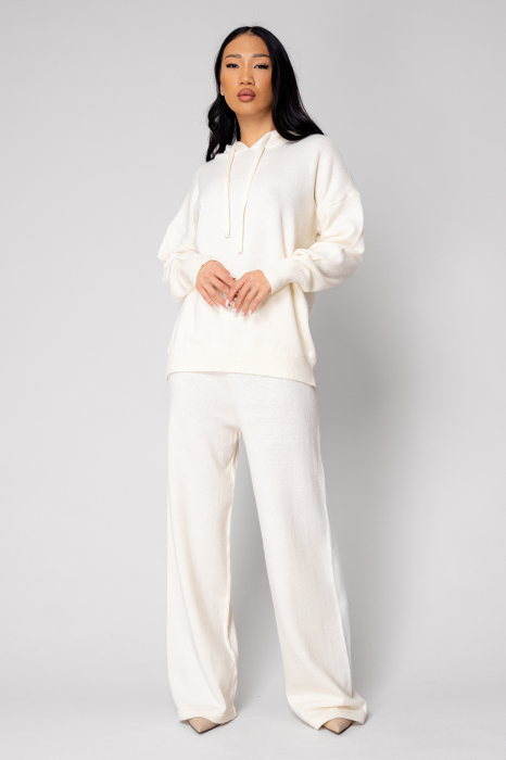 Set Pulover cu gluga si Pantalon lung mix de lana Off White [1]