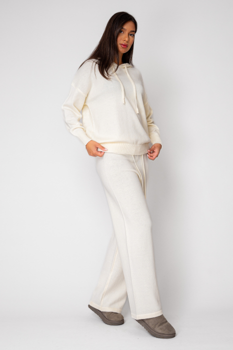 Set Pulover cu gluga si Pantalon lung mix de lana Off White [2]