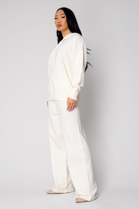 Set Pulover cu gluga si Pantalon lung mix de lana Off White [2]