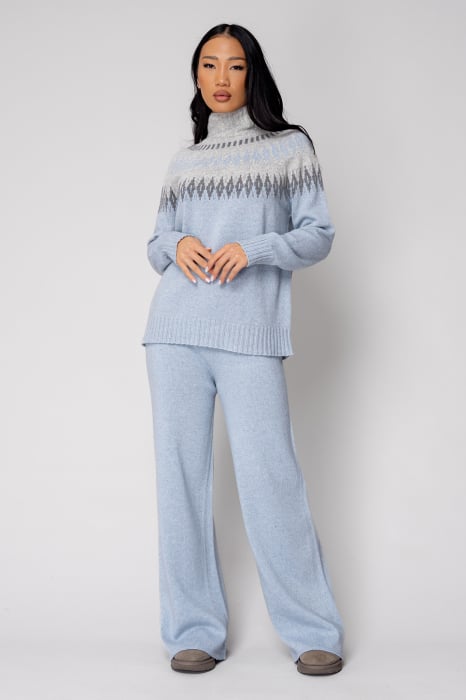 Set Pulover cu guler inalt si Pantalon lung mix de lana si casmir Sky Blue/Grey [1]