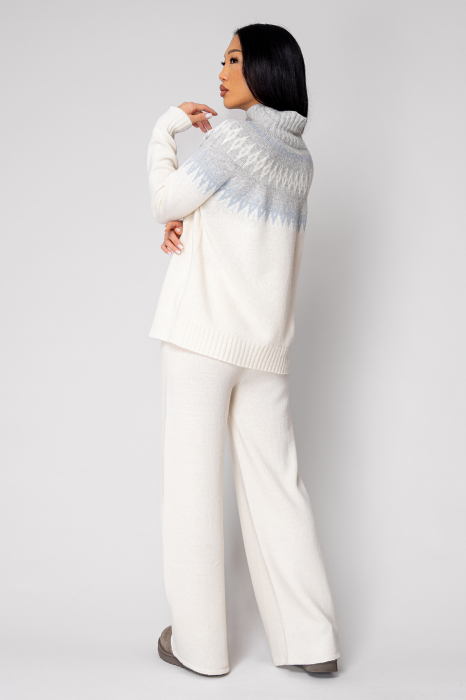 Set Pulover cu guler inalt si Pantalon lung mix de lana si casmir Off White/Grey [4]
