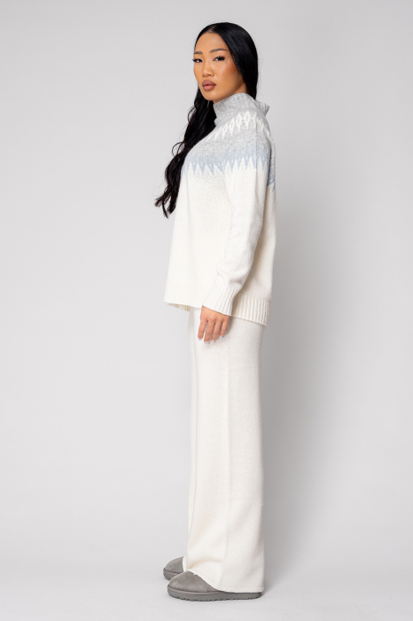 Set Pulover cu guler inalt si Pantalon lung mix de lana si casmir Off White/Grey [3]