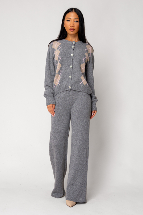 Set Pulover si Pantalon lung mix de lana si casmir Grey/Pink [2]