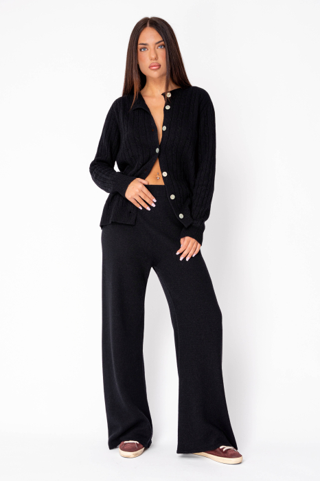 Set Pulover cu nasturi si Pantalon lung mix de lana si casmir Black [2]