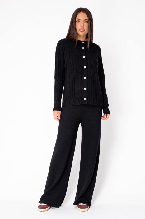 Set Pulover cu nasturi si Pantalon lung mix de lana si casmir Black