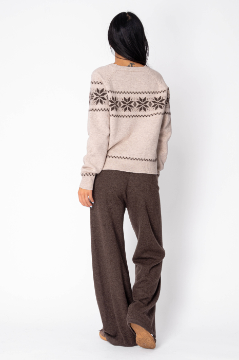 Set Pulover si pantalon lung din 100% Lana, Brown/Beige [4]